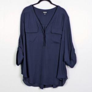 Torrid Navy Roll Tab Sleeve Blouse Size 2X